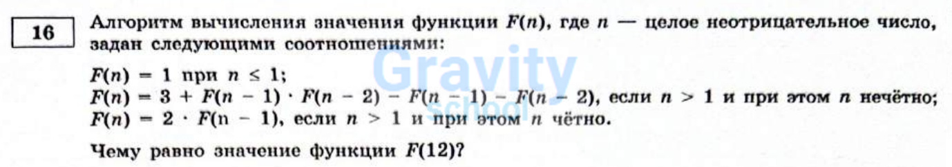 Алгоритм вычисления значения функции F(n) (19)