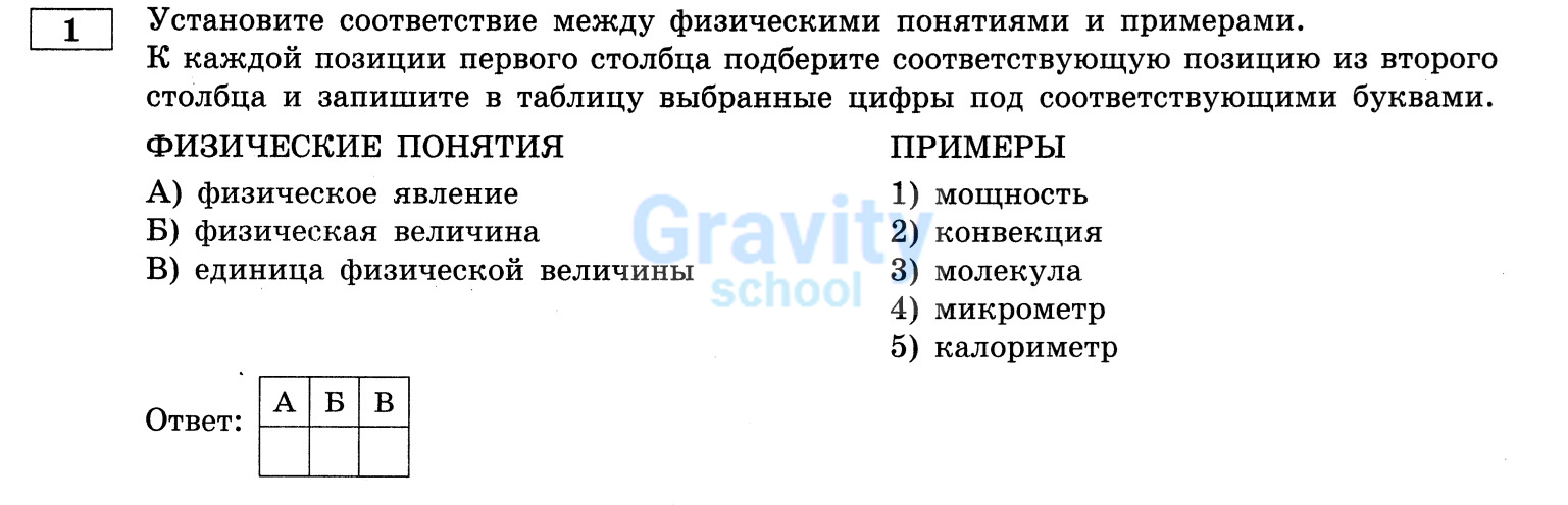 Установите соответствие между физическими понятиями и примерами (13)