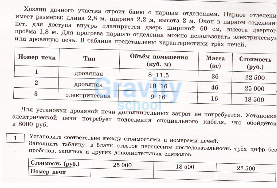 Установите соответствие между стоимостями и номерами печей (7)