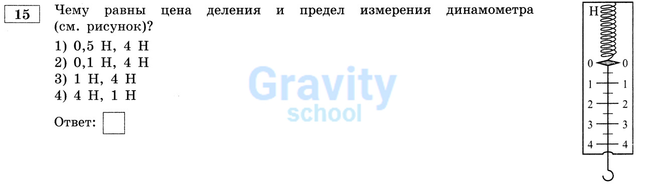 Чему равны цена деления и предел измерения динамометра? (19)