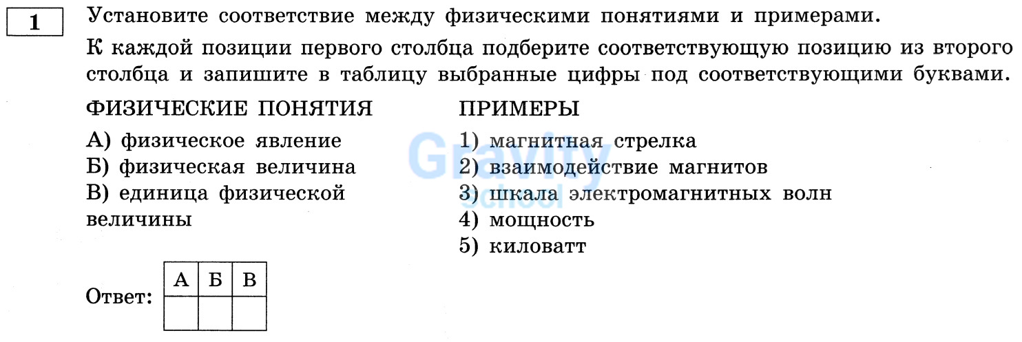 Установите соответствие между физическими понятиями и примерами (27)