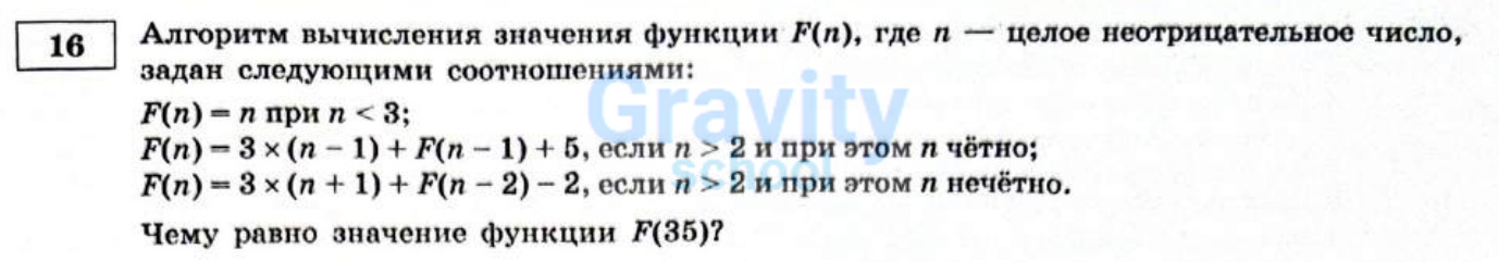 Алгоритм вычисления значения функции F(n) (14)