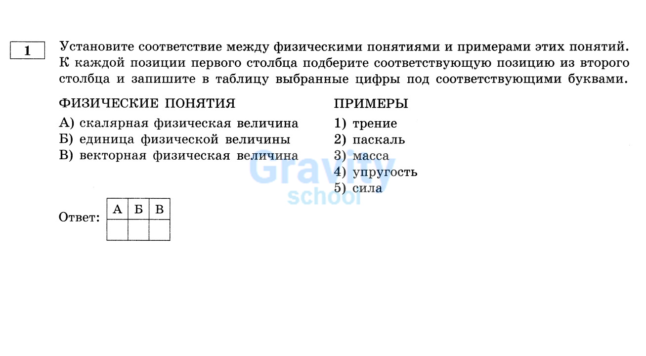 Установите соответствие между физическими понятиями и примерами (11)