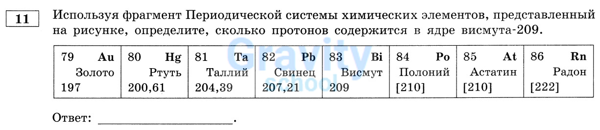 Определите, сколько протонов содержится в ядре висмута-209 (19)