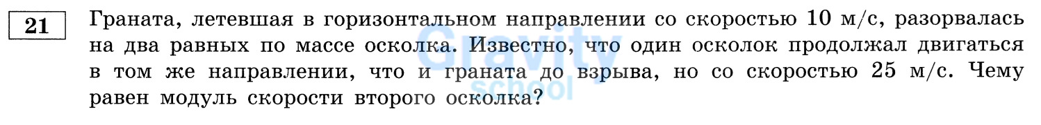Чему равен модуль скорости второго осколка? (14)