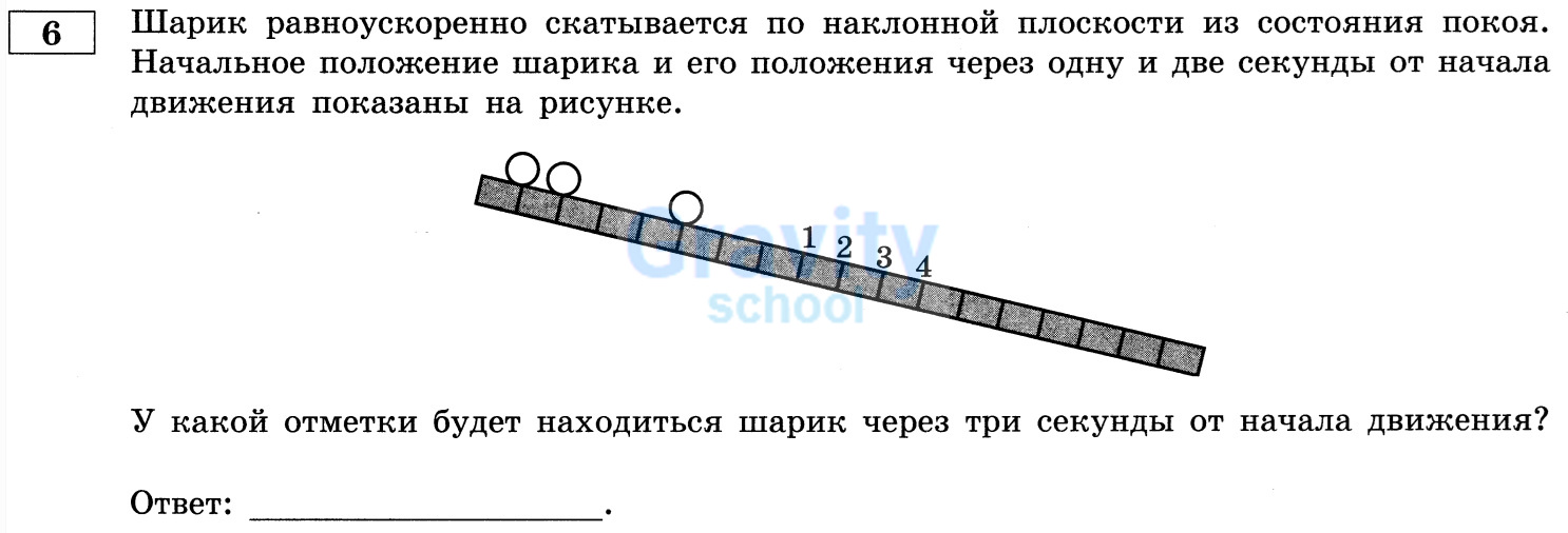 На какой отметке будет находиться шарик через 3 секунды после начала движения?(23)