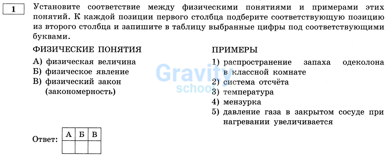 Установите соответствие между физическими понятиями и примерами (18)