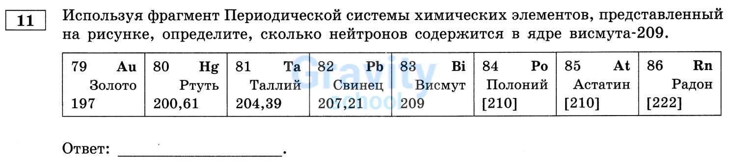 Определите, сколько нейтронов содержится в ядре висмута - 209 (21)