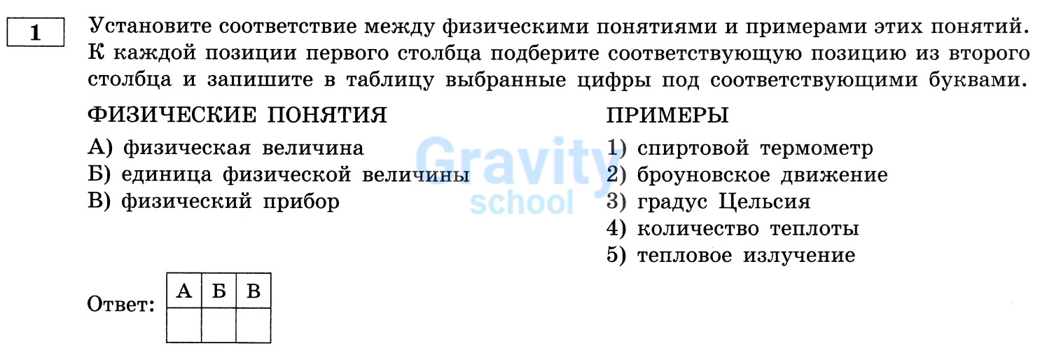 Установите соответствие между физическими понятиями и примерами (24)