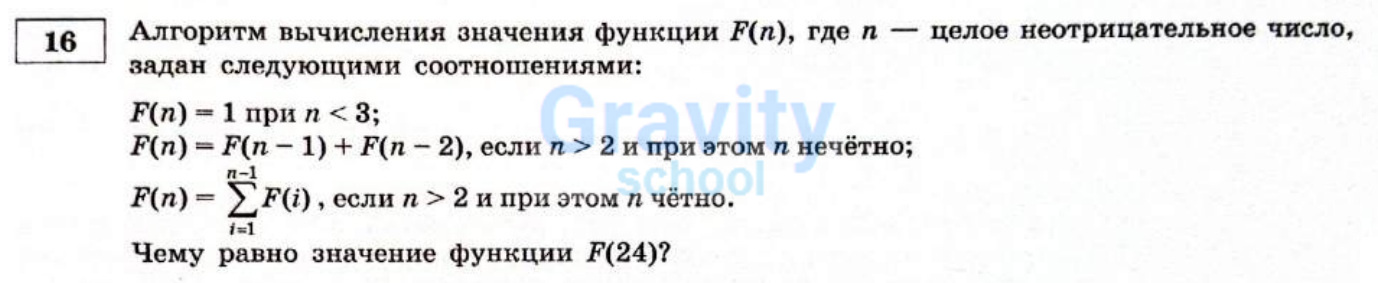 Алгоритм вычисления значения функции F(n) (15)