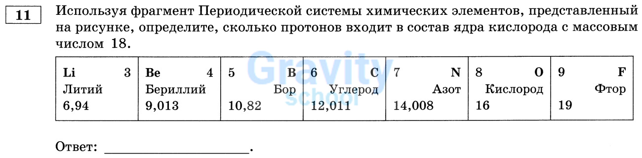 Определите, сколько протонов входит в состав ядра кислорода с массовым числом 18 (30)