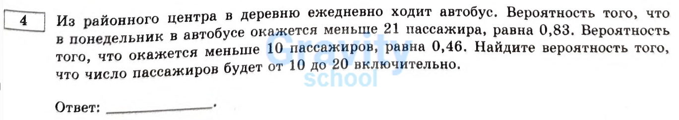Найдите вероятность того, что число пассажиров будет от 10 до 20 включительно. (33)