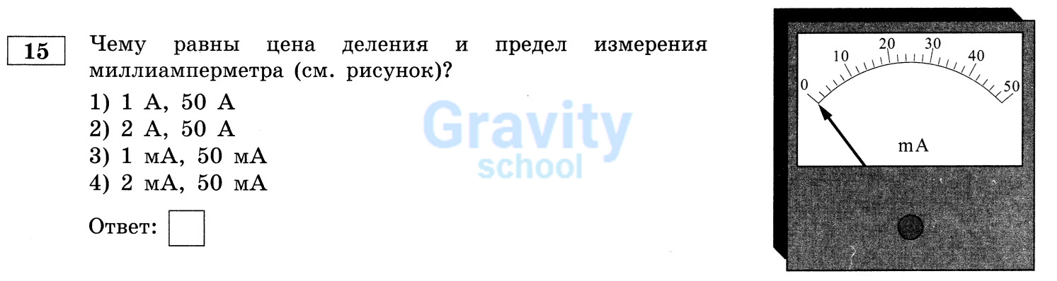 Чему равны цена деления и предел измерения миллиамперметра? (18)