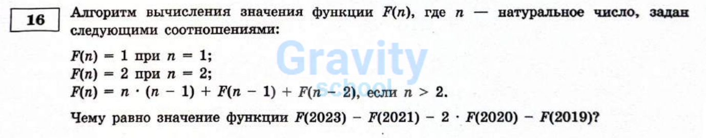 Алгоритм вычисления значения функции F(n) (20)