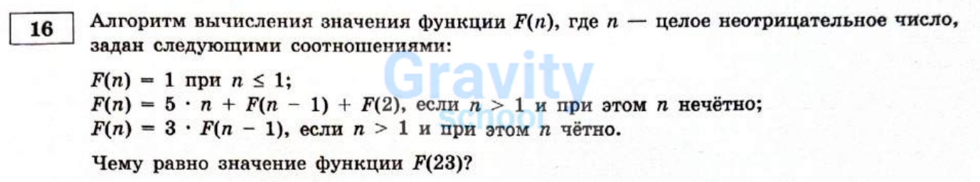 Алгоритм вычисления значения функции F(n) (17)