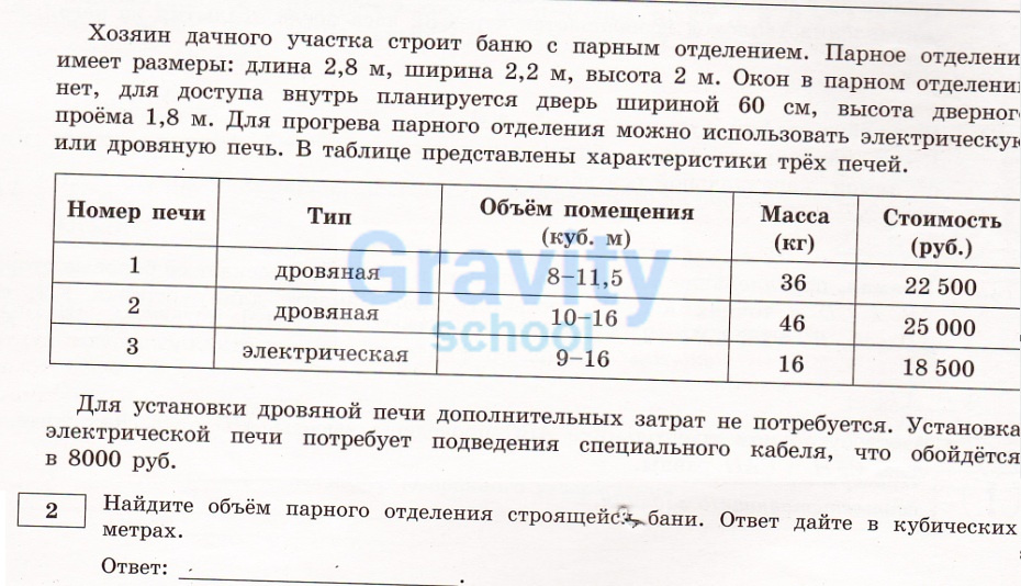 Найдите объём парного отделения (7)