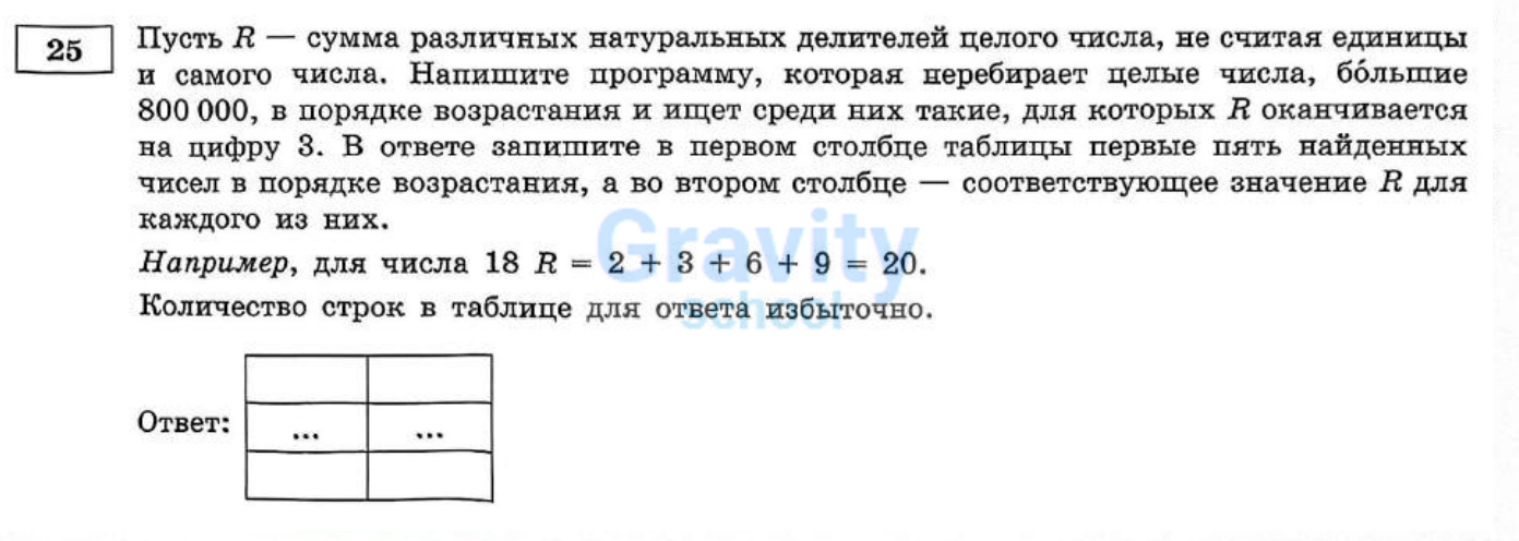 Пусть R - сумма различных натуральных делителей целого числа (7)