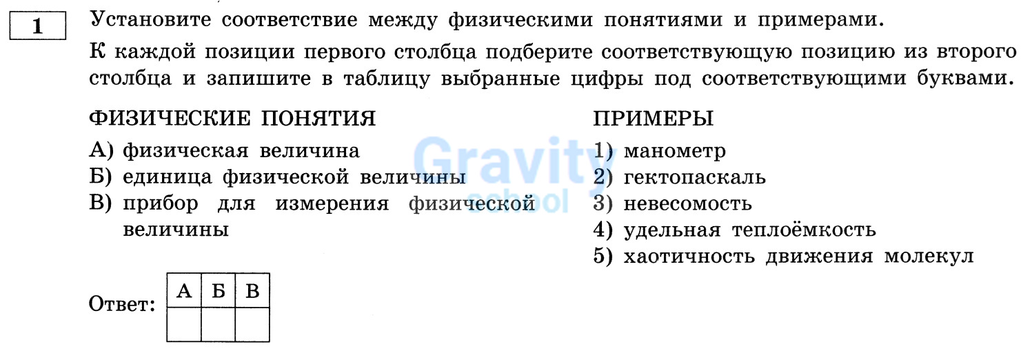 Установите соответствие между физическими понятиями и примерами (15)
