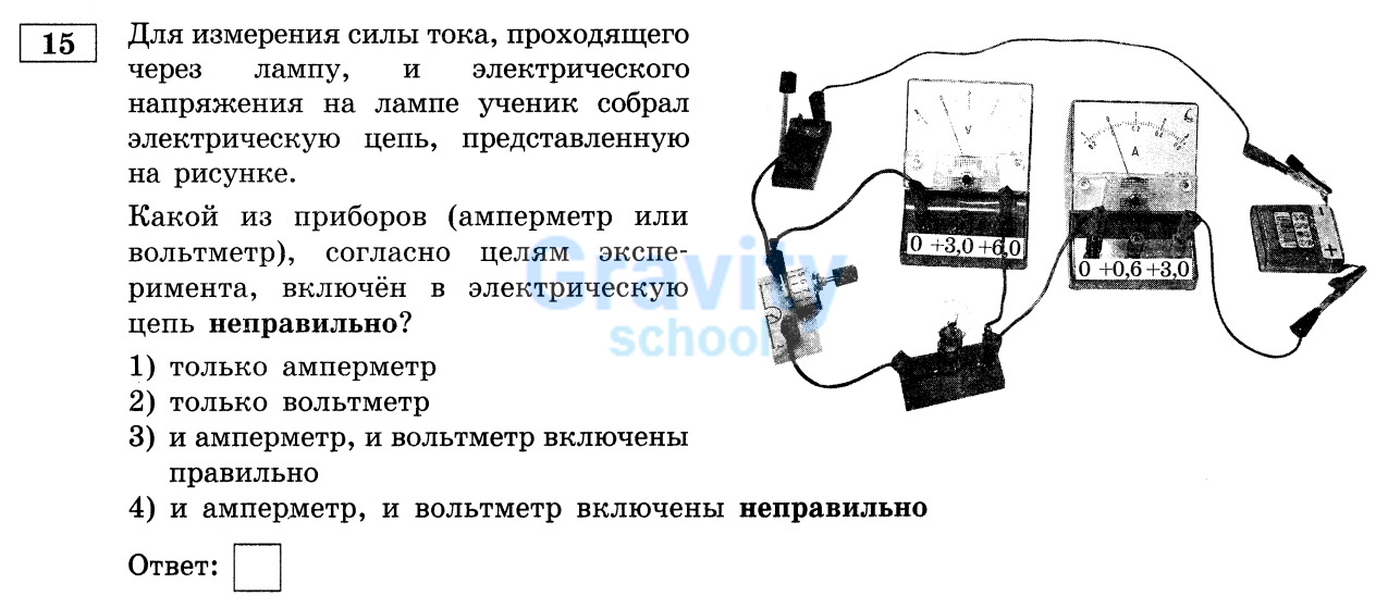 Какой из приборов включен в электрическую цепь неправильно? (17)